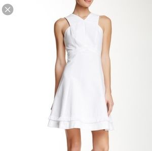 Shoshanna White Junelle Fringe Halter Flare Dress